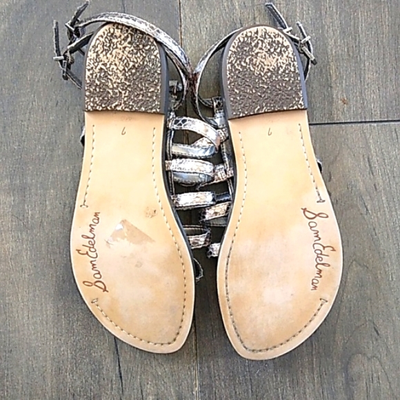 SAM EDELMAN GILDA SILVER METALLIC SNAKE PRINT GLADIATOR SANDALS WOMANS 7 - Picture 5 of 5
